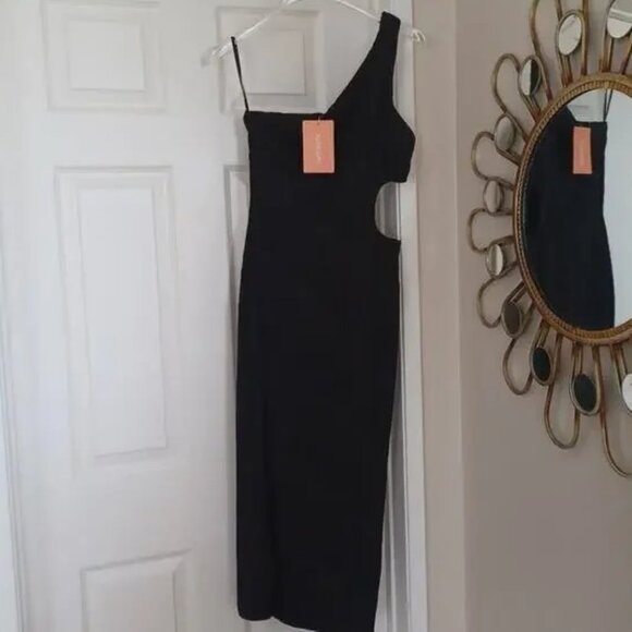 That's So Fetch Trami One Shoulder Cut Out Midi Dress Black 8/M NWT - Picture 4 of 14